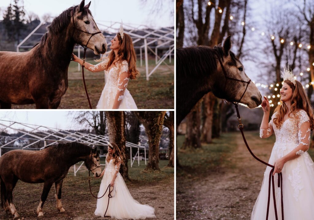 Braut Brautpaarshooting mit Pferd